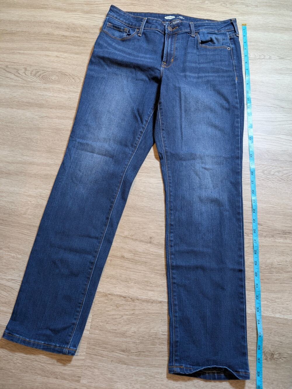 Old Navy Womens 10 Power Slim Straight Mid Rise Stretch Jeans Dark Wash Denim